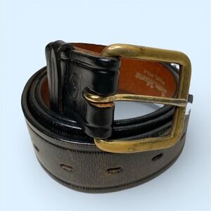 Don Hume Men's Black Leather Belt Brass Buckle Size 38 B109